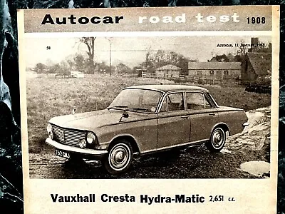 £4.25 • Buy VAUXHALL CRESTA (PB) Hydra-Matic -Original Road Test From The Autocar 11 Jan1963
