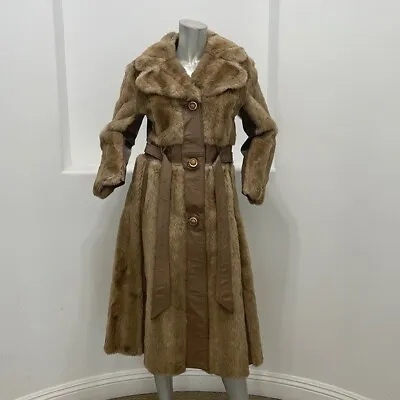 Tissavel Of France Women Vintage Genuine Leather Faux Fur Coat Brown Size 10 • $250