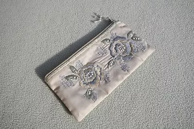 Oyster Coloured Hand Embellished Zip Up Make-Up Bag By Accessorize Made In India • £12