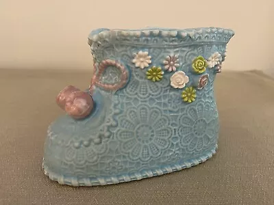 Vintage Napco Nursery Decor Baby Bootie Planter Vase Blue Ceramic • £11.57