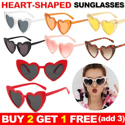 Retro Lolita Love Heart Shape Sunglasses Vintage Womens UV400 Cat Eye Sunglasses • £2.89