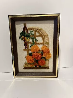 Vintage Embroidered Picture Framed Plants And Flowers • $28