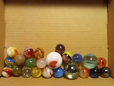 Box Of 24 Vintage Unique Assorted Marbles Including A Gemstone Marble. Very Nice • $17.99