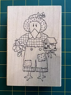 Imaginations Country Art Sketch Boy Crow In Pants Holding Birdhouse Rubber Stamp • $5.95