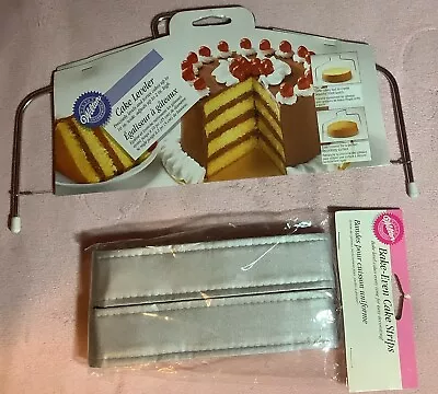 Wilton Bake-Even Cake Strips 2-Pack 8  & 9  Pans & Cake Cutter Leveler 10” NEW! • £19.28