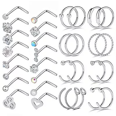 32pcs 20G C-Shaped Nose Hoop Rings L-Shaped Nose Pin Studs Nose Piercing Jewelry • $14.99