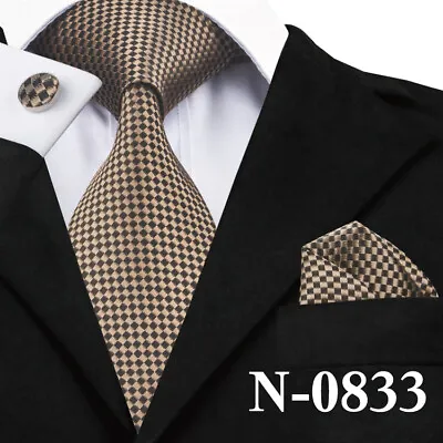 Men's Tie Silk Ties Mens Necktie Pocket Square Cufflinks Set Hankie Cufflinks UK • £9.59