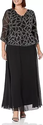 J Kara Women's Plus Size Three Quarter Sleeve Beaded Dress Black 22W • $59.99