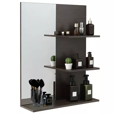 Bathroom Mirror Cabinet Wall Mounted Storage With 3-levels Storage Compartments • £33.95