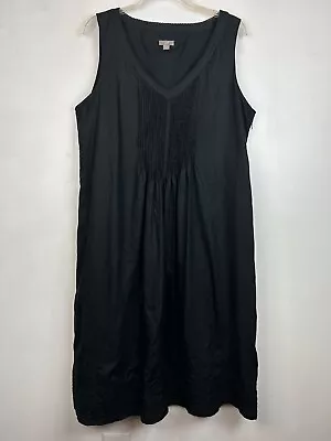 J Jill Womens Dress L Linen Black Lined Pintucked Front A Line Dress Embroidered • $29.99