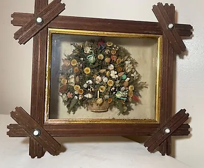 Rare Antique Victorian Folk Art Memorial Bouquet Shell Art Wall Flower Sculpture • $379.99