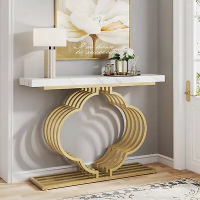 41  White Modern Console Table Wtih Gold Metal Base Faux Marble Entryway Table • $145.58