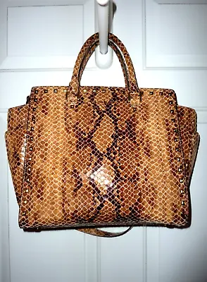 NWT Authentic Michael Kors Selma Studded Leather Sand Python Shoulder Bag LARGE • $175