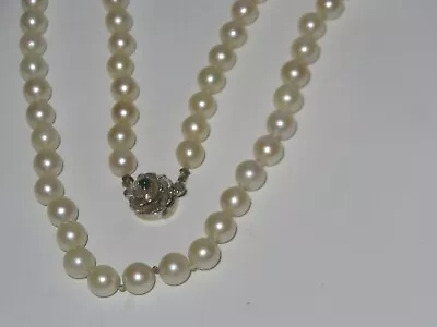 14K White Gold Genuine Pearl Necklace 24  7mm Vintage (EF37) • $202.49