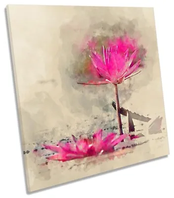 Pink Water Lily Foral CANVAS WALL ARTWORK Square Art Print • £26.99