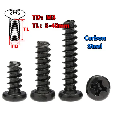 M3 Pan Head Bolts Phillips Button Head Machine Screws Black 3mm To 40mm Long • £1.98