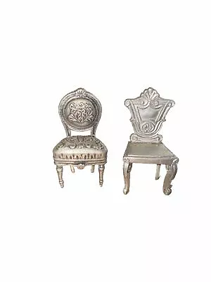 2 Pewter Up Brand Miniature Doll House Chairs Metal Unique Designs Heavy Metal • $8