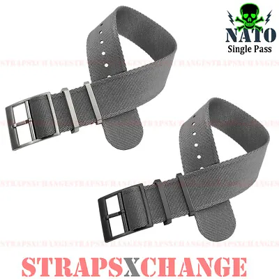 Single Pass Adjustable NATO® GREY Edge Weave Military Divers Watch Strap Band • $31.95