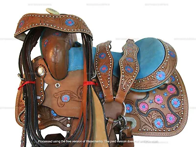 Western Trail Saddle Kids Child Blue Padded Seat Barrel Racing Tack 10 12 13 • $266.62