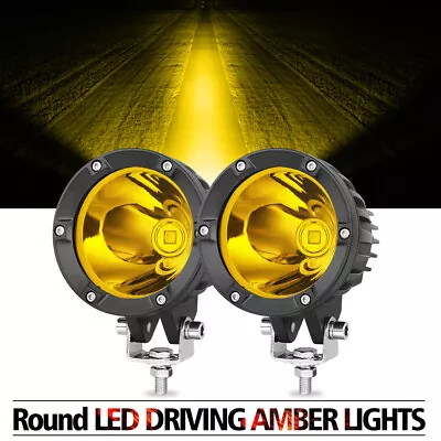 For Off Road UTV 2x 4  Round LED Fog Amber Lights Hyper Spot Bumper Driving Pod • $65.98