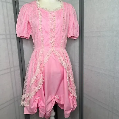 Vintage Square Dance Dress Womens Medium Pink Layered White Lace • $79.99