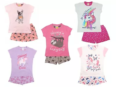 Girls Short Pyjamas Flamingo Sloth Unicorn Design 7-8 To 13 Years • £10.20
