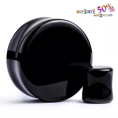 Pair 8g-1  BLACK ONYX STONE PLUGS Double Flare Gauges Organic Ear Tunnels 2016 • $6.95