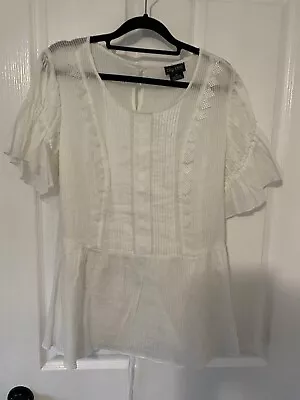 City Chic Sheer Pretty White Cotton Top Size XS EC • $18