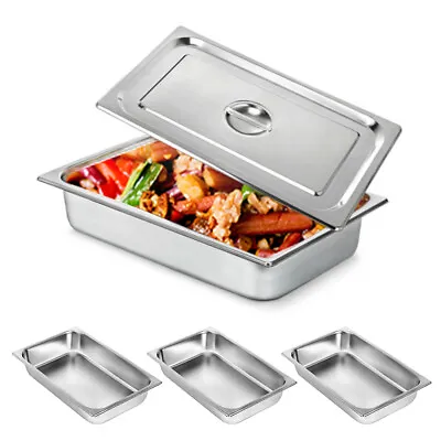 4 Inch Deep Full Size Steam Table Pans W/ Lids 4 Pack Set Fits Hotel Food Buffet • $51.30