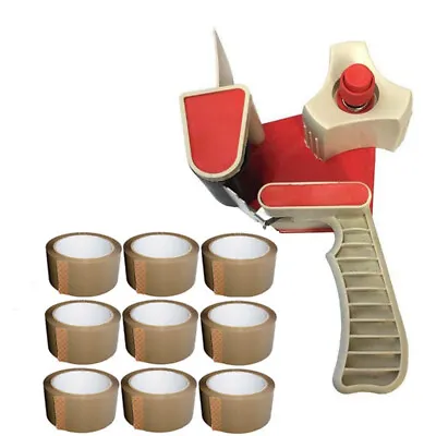 Tape Gun Dispenser 50mm + 9 Rolls Brown Packing Tape - 66m Box Packing Parcel • £13.56