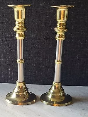 Brass & Brushed Steel Candlestick Holders 8.5  MCM • $25