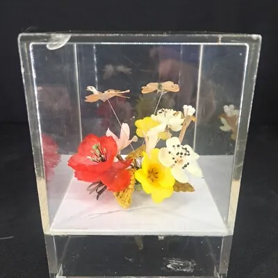 Vintage Acrylic Music Box Butterfly And Flowers Rotates Plays Love Story Song  • $14.94