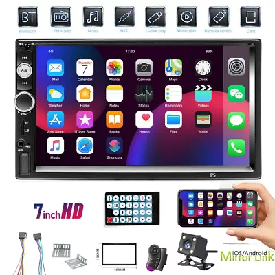 2 Din 7 Pantalla Radio Para Carro Auto Con Camara De Reversa Retroceso Bluetooth • $36.99