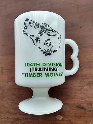 Vintage Military Milk Glass Mug Cup 104th Division Training Timber Wolves • $25