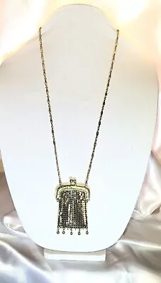 Gold Tone 32  Necklace With Mini Mesh Purse Vintage 1960's Beautiful Condition  • $62