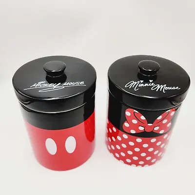 Disney Parks Set Mickey & Minnie Mouse Red Black Polka Dot Ceramic  Canisters • $30