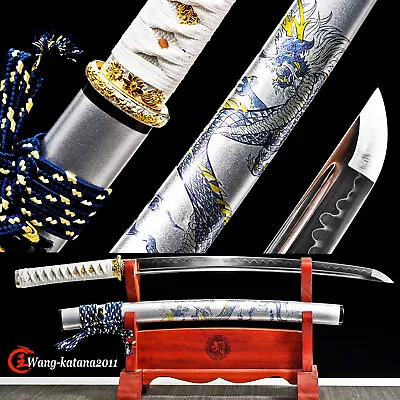 Blue Dragon Wakizashi Clay Tempered T10 Real Hamon Japanese Samurai Sharp Sword • $135