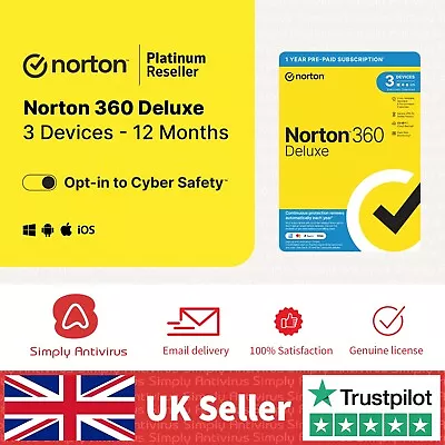 Norton 360 Deluxe Antivirus 2024 VPN 3 Devices 1 Year  5 Minute EMAIL Delivery • £10.24