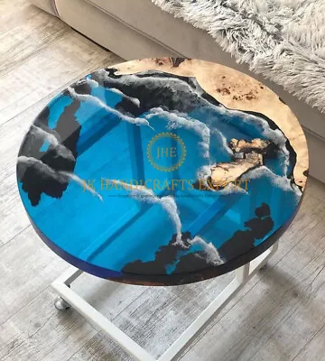 Round Custom Order Blue Table Top Coffee Console Table Top Antique Epoxy Table  • $186.07