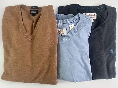 PENGUIN J Crew Lot Of 3 Sweater Mens Medium Camel Blue V-Neck Cotton Knit Wool • $21