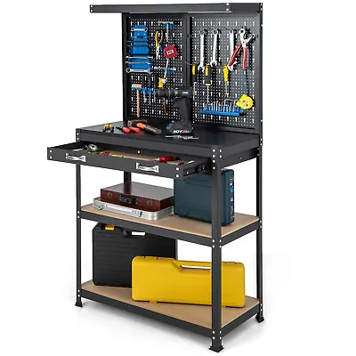 Multi-use Workbench With 2 Shelves Heavy-Duty Work Table Tool Storage Bench • $139.99