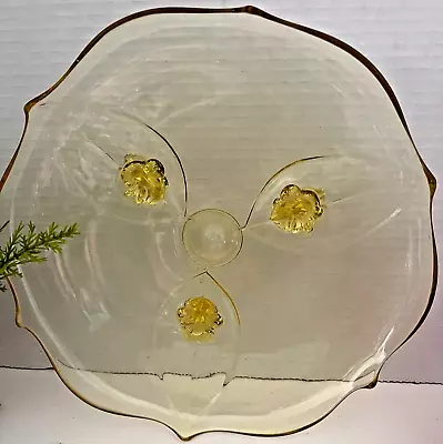 Vintage Lancaster Yellow Petal Depression Glass 3-Footed 10.5  Cake Plate Stand • $19.95