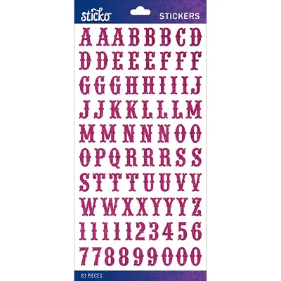 STICKO ALPHABET STICKERS - CARNIVAL - HOT PINK GLITTER - Approx 14 Mm - 1 SHEET • $3.75