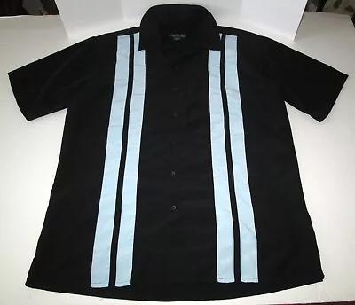 David Taylor Bowling Shirt Mens Size Medium Short Sleeve Retro Black Blue Stripe • $15.99