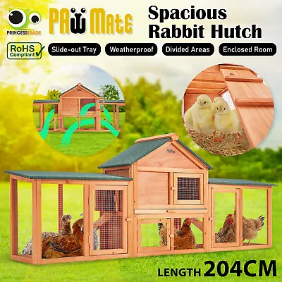 Rabbit Hutch Chicken Coop Run 2 Storey Wooden Cage Large House Metal Outdoor 204 • $159