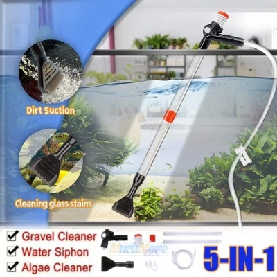 $19.81 • Buy 5IN1 Electric Aquarium Fish Tank Siphon Pump Vacuum Gravel Water Filter Cleaner