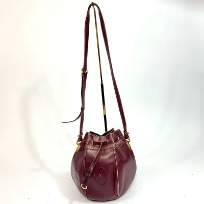 $173 • Buy Vintage Must De Cartier Bordeaux Leather Drawstring Bucket Bag