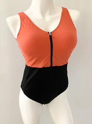 M&S Orange Black Zip Up Swimsuit UK 14 • £9.99