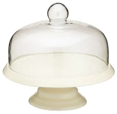 New KitchenCraft Classic Collection Ceramic Cake Stand With Glass Dome Lid • £57.49