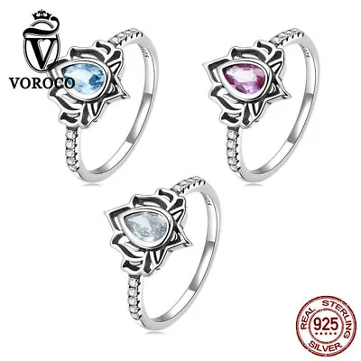 $7.67 • Buy Fashion 925 Sterling Silver Silver Lotus Flower Finger Ring Women Jewelry VOROCO